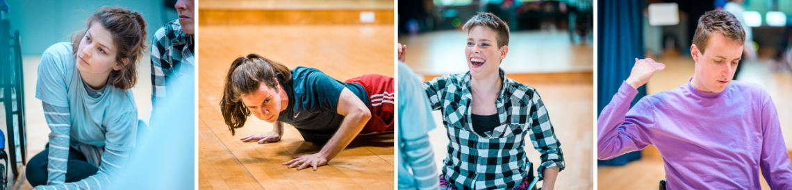 Individual photos of the four Sg2 Dancers. Left to right: Abbie Thompson, Fin James, Kat Ball, Sander Verbeek