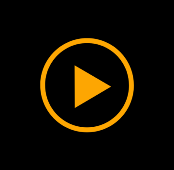 An orange symbol of a play button