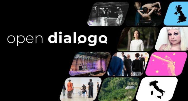 Open Dialogo logo with a grid of residency artist and host images