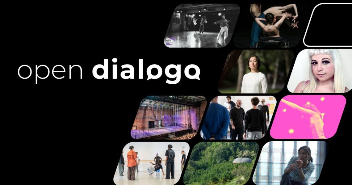 A grid of photos on a black background with text 'Open Dialogo'